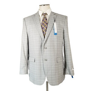Perry Ellis sport coat suit jacket Blazer men's 44r gray plaid modern slim NEW
